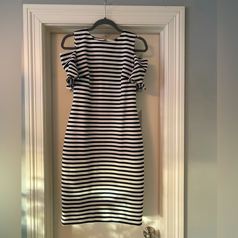 Calvin Klein Stripped cold shoulder dress